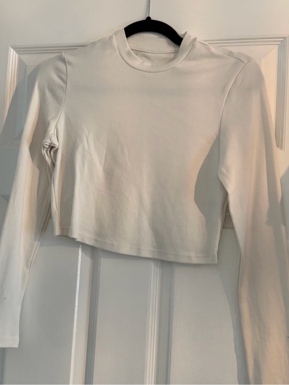 Cropped Long-Sleeve Mock Neck Top - White
